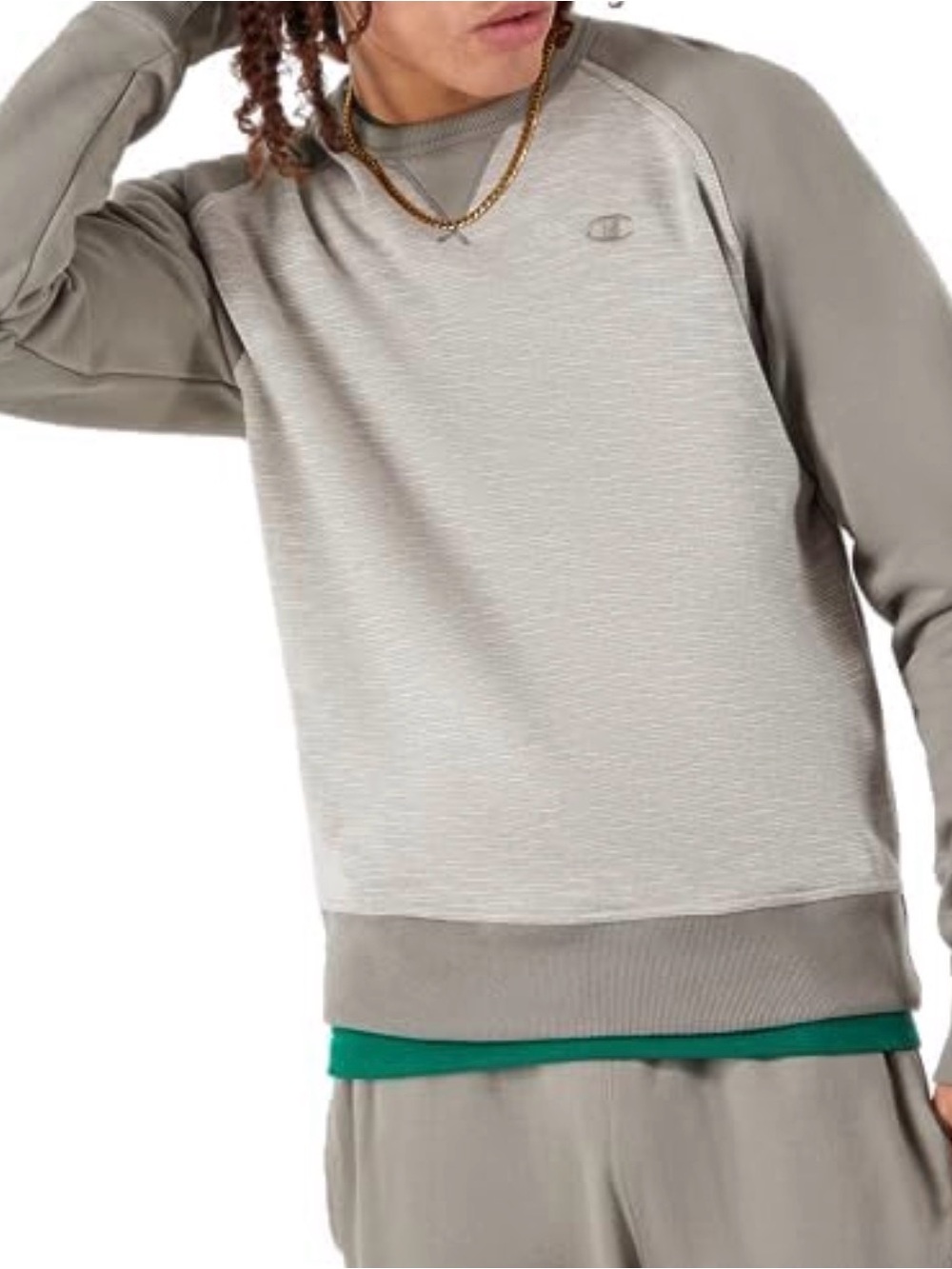 Champion Two-Tone Raglan Crewneck Sweatshirt - Taupe/Gray - XXL
